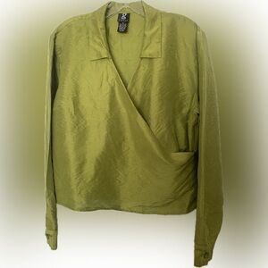 Green Silk shantung  Wrap surplice Top Women’s Green Preppy Classic |